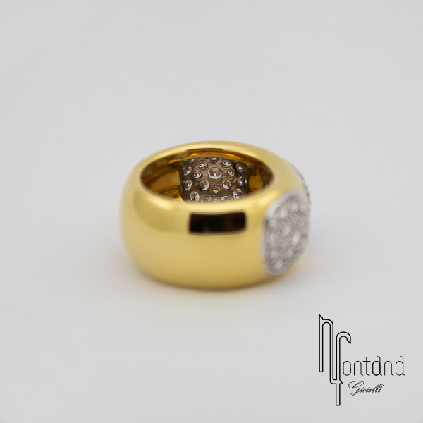 Pomellato - Anello collezione TRADIZIONALE in oro giallo lucido con quadrati in pave' di diamanti ct.1,36
