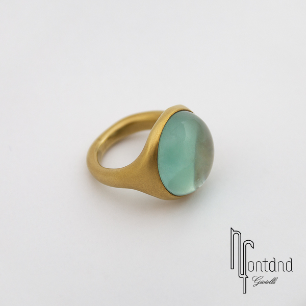 Pomellato - Anello collezione GOLD in oro giallo sabbiato con acqua marina