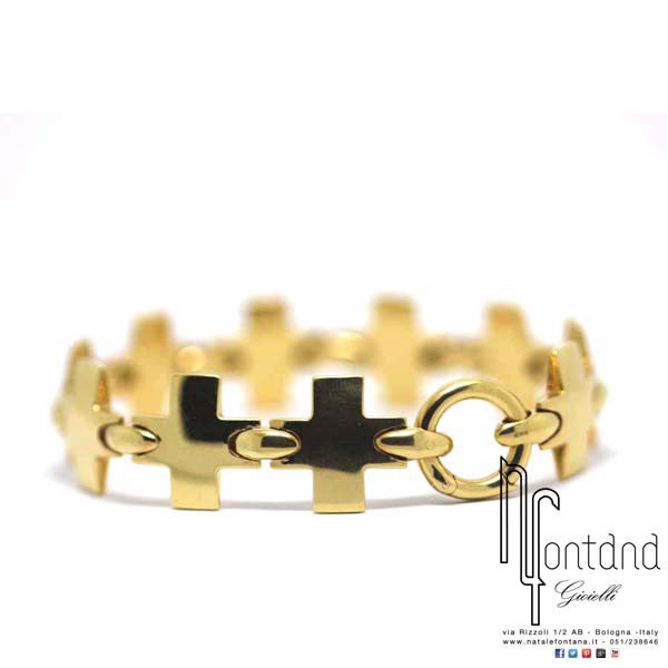 Pomellato - Bracciale in oro giallo con croci alternate da maglie a chicco di riso