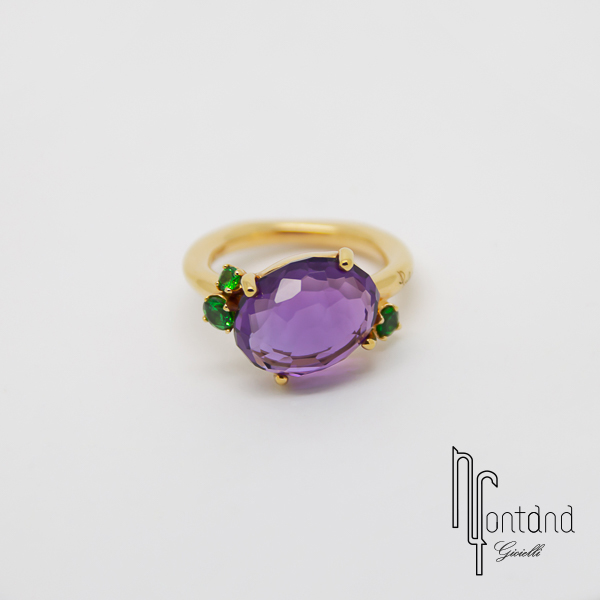 Pomellato - Anello collezione BAHIA in oro giallo 18kt con ametista e tsavorite