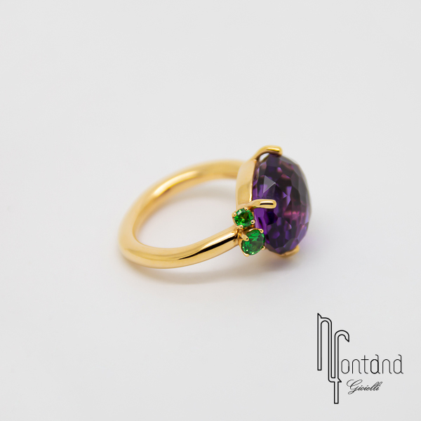 Pomellato - Anello collezione BAHIA in oro giallo 18kt con ametista e tsavorite