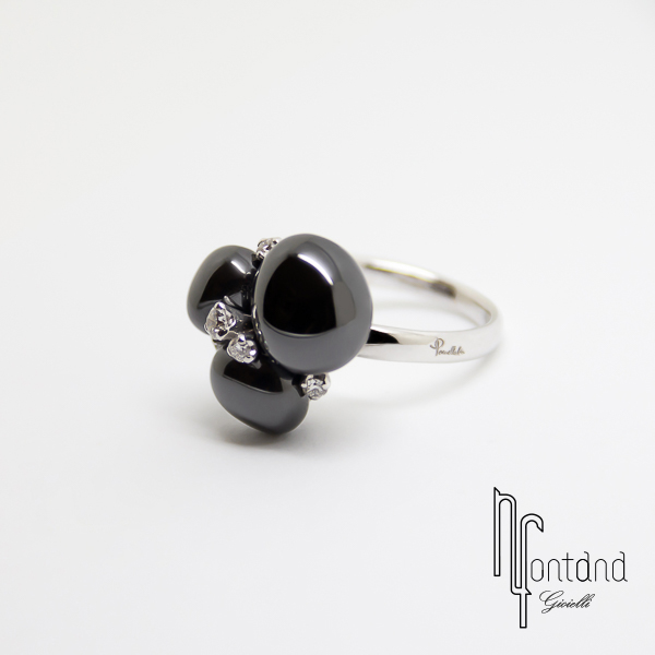 Pomellato - Anello collezione CAPRI CERAMICA in oro bianco 18kt con perla ceramica e diamanti