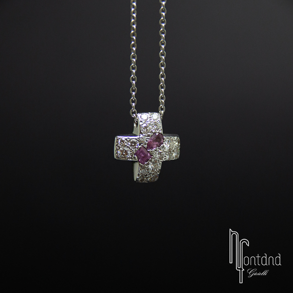 Pomellato - Collana collezione SCHEGGE in oro bianco 18kt con diamanti e zaffiri