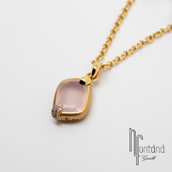 Pomellato - Ciondolo collezione RITRATTO in oro rosa 18kt con quarzo e diamanti