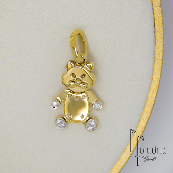 Pomellato - Ciondolo collezione ANIMALI SNODATI gatto piccolo in oro giallo 18kt con brillanti