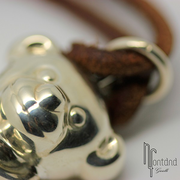 Portachiavi Orso in argento con laccio in cuoio