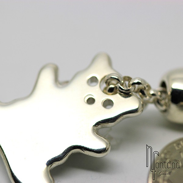 Portachiavi Gatto in argento con catena in argento