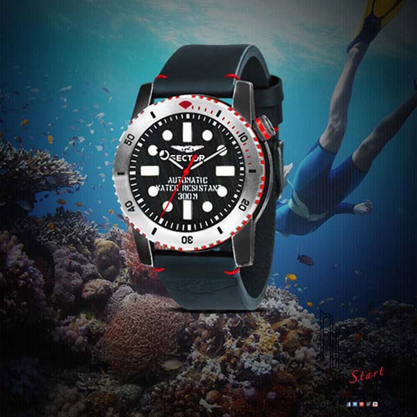 Sector Dive orologio per immersione 300 metri in acciaio con vetro zaffiro, valvola elio e cinturino in gomma