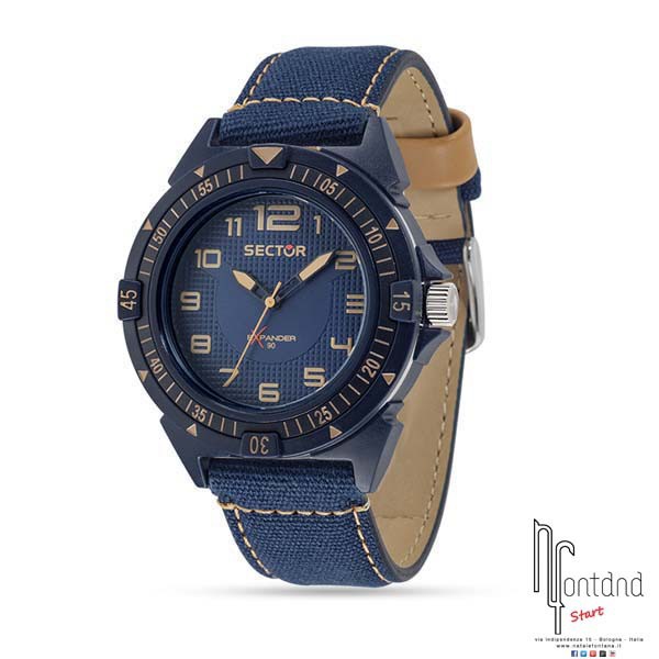 Sector Expander 90 blu e beige/cassa in resina e cinturino in pelle e cordura