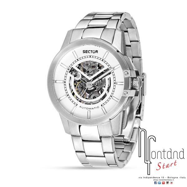 Sector Orologio Automatico in acciaio con movimento a vista/scheletrato, vetro zaffiro - quadrante bianco