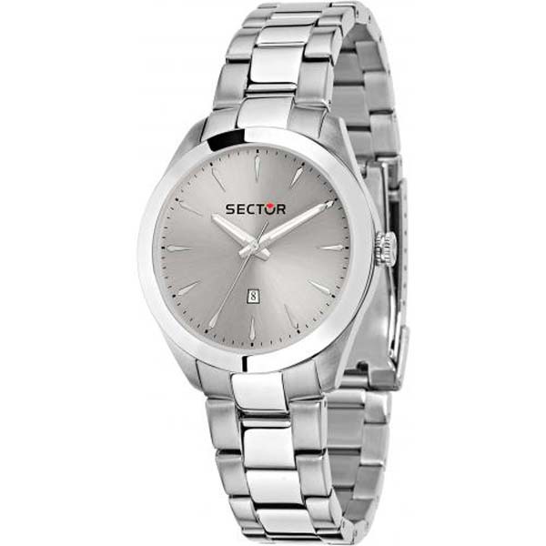Sector Orologio Lady in acciaio con quadrante argentato e datario a ore sei