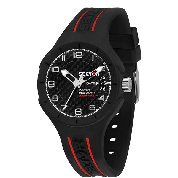 Sector Orologio in silicone nero e rosso con quadrante nero, braccialetto elastico in silicone rosso #sectorchallenge