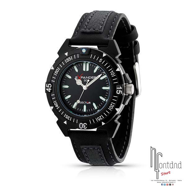 Sector orologio Expander Total Black con cassa in resina nera/cinturino in pelle e cordura nero