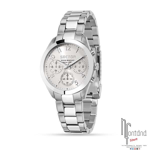 Sector orologio Lady Crono in acciaio con quadrante argentato