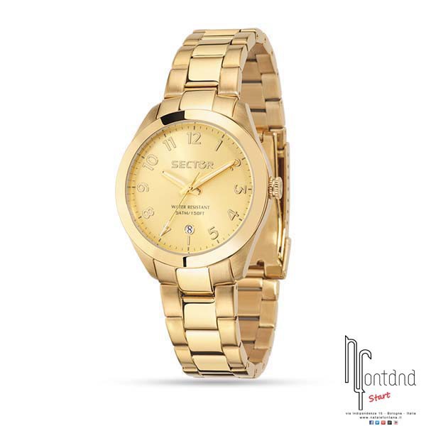 Sector orologio Lady in acciaio laminato con quadrante dorato