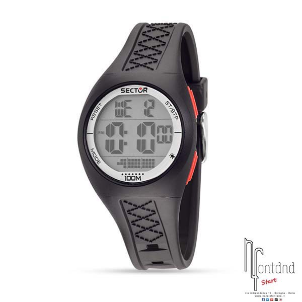 Sector orologio Skater digitale in gomma nera con pulsanti rossi
