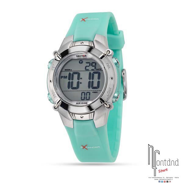 Sector orologio digitale cinturino in gomma azzurro e cassa in resina grigia
