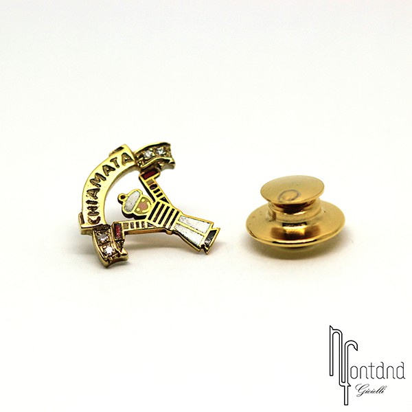 Giovepluvio - Spillino Chiamata d'emergenza in oro giallo, smalto e brillanti