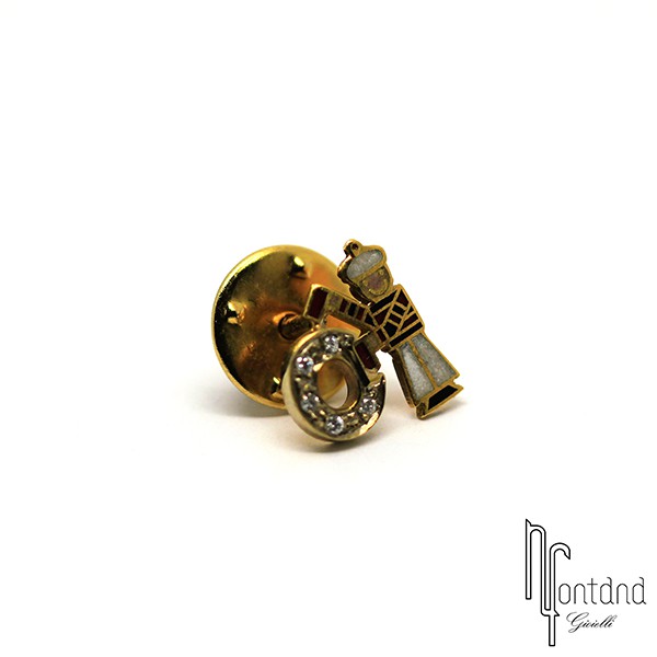 Giovepluvio - Spillino Lettera O in oro giallo, smalto e brillanti