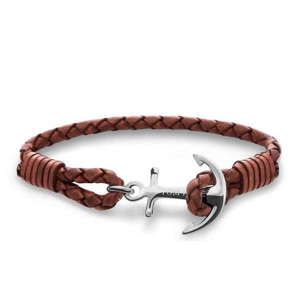 Tom Hope Cognac Brown - pelle marrone chiaro intrecciata e ancora in argento 925 - M